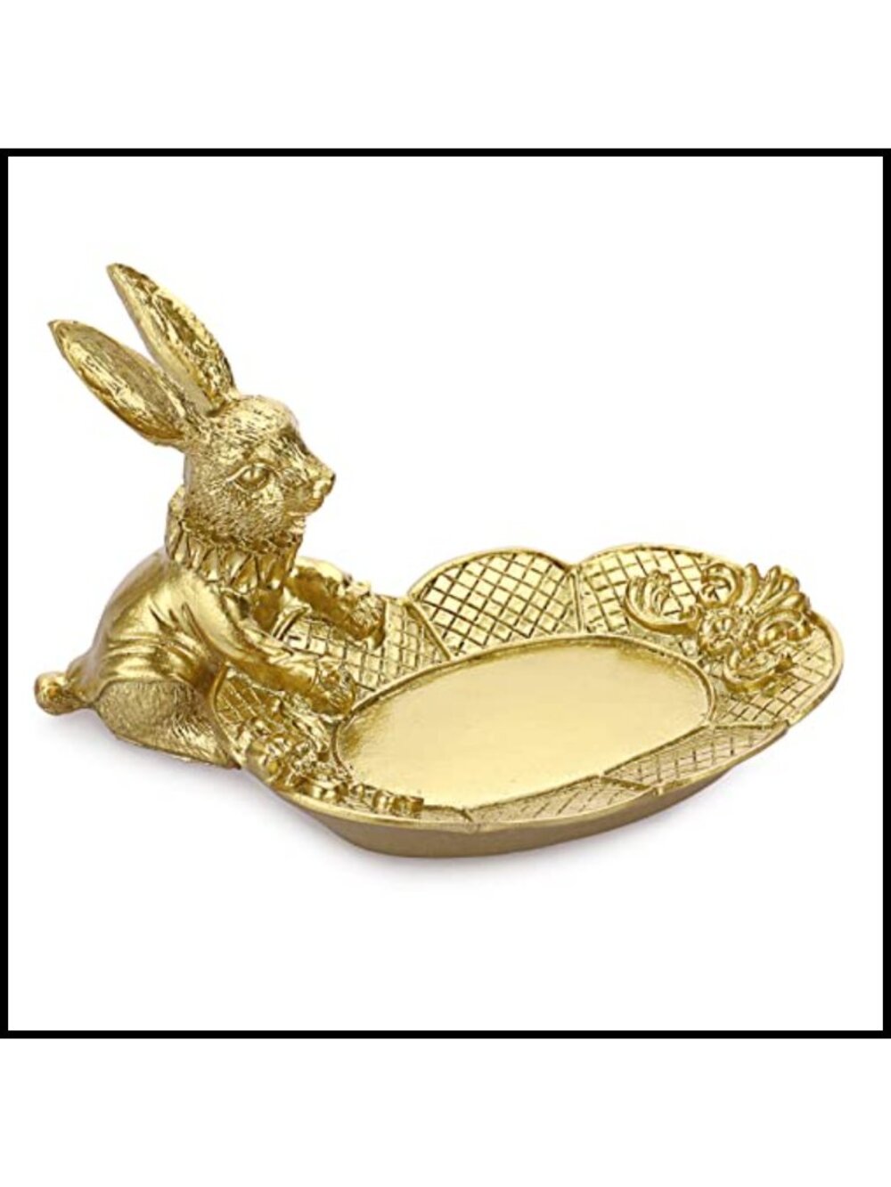 Gold Plated Resin Bunny Figurine Jewelry Ring Tray Trinket Holder